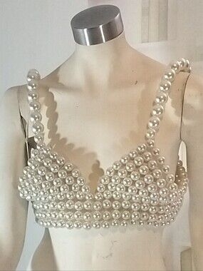 Pearl Beaded Bralette Top - Cream Pearl